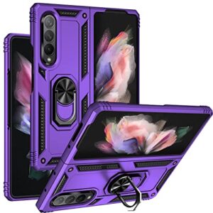 sunstory galaxy z fold 3 case, military grade purple bumper with magnetic kickstand, shock-absorbent for samsung z fold 3 5g 2021