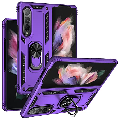 SunStory Galaxy Z Fold 3 Case, Military Grade Purple Bumper with Magnetic Kickstand, Shock-Absorbent for Samsung Z Fold 3 5G 2021