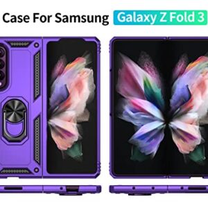 SunStory Galaxy Z Fold 3 Case, Military Grade Purple Bumper with Magnetic Kickstand, Shock-Absorbent for Samsung Z Fold 3 5G 2021