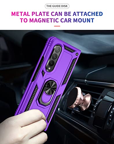 SunStory Galaxy Z Fold 3 Case, Military Grade Purple Bumper with Magnetic Kickstand, Shock-Absorbent for Samsung Z Fold 3 5G 2021