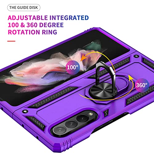 SunStory Galaxy Z Fold 3 Case, Military Grade Purple Bumper with Magnetic Kickstand, Shock-Absorbent for Samsung Z Fold 3 5G 2021