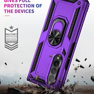 SunStory Galaxy Z Fold 3 Case, Military Grade Purple Bumper with Magnetic Kickstand, Shock-Absorbent for Samsung Z Fold 3 5G 2021