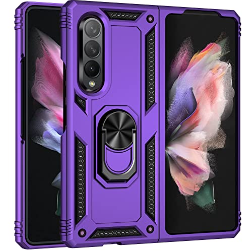 SunStory Galaxy Z Fold 3 Case, Military Grade Purple Bumper with Magnetic Kickstand, Shock-Absorbent for Samsung Z Fold 3 5G 2021