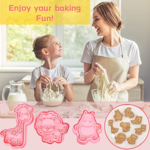 Crethinkaty Animals Cookie Cutter Set,8 Pcs Plastic Cookie Stamps Cartoon Fun Biscuit Moulds Fondont Decoration