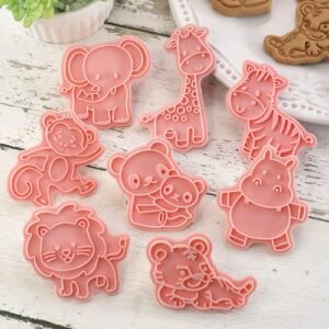 Crethinkaty Animals Cookie Cutter Set,8 Pcs Plastic Cookie Stamps Cartoon Fun Biscuit Moulds Fondont Decoration