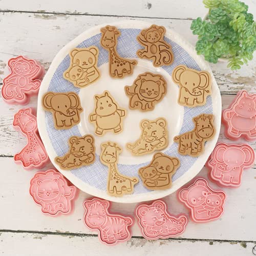 Crethinkaty Animals Cookie Cutter Set,8 Pcs Plastic Cookie Stamps Cartoon Fun Biscuit Moulds Fondont Decoration