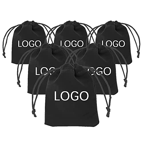 TOPTIE Custom 50 PCS Velvet Gift Wrap Bags with Drawstrings, 4"x6" Logo Print Jewelry Pouches for Wedding Favors