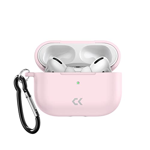 CASEKOO 2022 Upgraded Cover for Airpods Pro Case, Four-Layer Protective Durable Case, Soft Skin-Friendly Anti-dust Silicone Cover with Keychain for Women, Front LED Visible (Cute Pink)