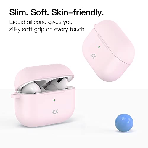 CASEKOO 2022 Upgraded Cover for Airpods Pro Case, Four-Layer Protective Durable Case, Soft Skin-Friendly Anti-dust Silicone Cover with Keychain for Women, Front LED Visible (Cute Pink)