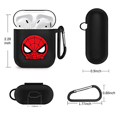 Surmoler for Airpods 1&2 Case Earphone Accessories Protective Silicone Case Cover with Free Keychain for Airpods 1&2 Charging Case（red and Black）
