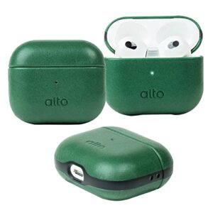 alto protective leather case cover for airpods 3 charging case, italian aniline leather accessories for apple airpods 3 men women, supports wireless charging front led visible (forest green)