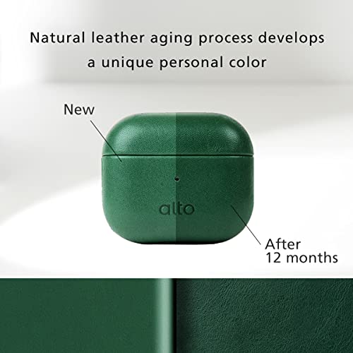 Alto Protective Leather Case Cover for Airpods 3 Charging Case, Italian Aniline Leather Accessories for Apple AirPods 3 Men Women, Supports Wireless Charging Front LED Visible (Forest Green)