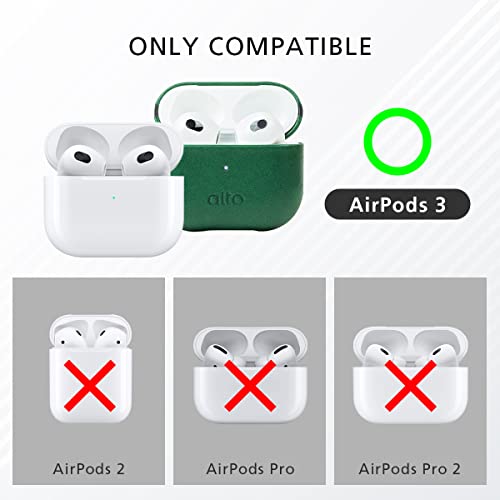 Alto Protective Leather Case Cover for Airpods 3 Charging Case, Italian Aniline Leather Accessories for Apple AirPods 3 Men Women, Supports Wireless Charging Front LED Visible (Forest Green)