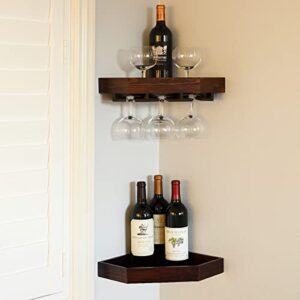welland wall mounted corner wine rack -2 pack wooden rustic floating corner wine holder with 6-7 glass slot holder