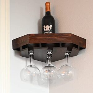 WELLAND Wall Mounted Corner Wine Rack -2 Pack Wooden Rustic Floating Corner Wine Holder with 6-7 Glass Slot Holder