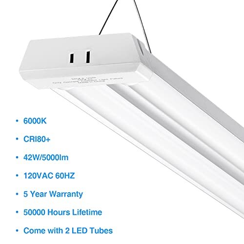 ZJOJO Linkable LED Shop Light for Garage, LED Shop Light 42W [250W Equivalent] 5000lm 4FT, 6000-6500K Daylight White, 5-Year-Warranty, Shop Lights with Pull Chain (ON/Off) for Office Warehouse-(1PK)