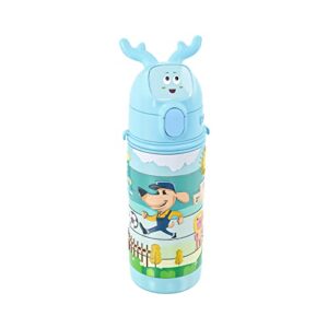 kids puzzle insulated stainless steel bottle with straw for travel and gift,spill-proof,reusable,vacuum-wide mouth (lake blue｜jigsaw)