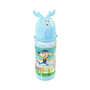 Kids Puzzle Insulated Stainless Steel Bottle with Straw for Travel and Gift,Spill-Proof,Reusable,Vacuum-Wide Mouth (Lake Blue｜Jigsaw)