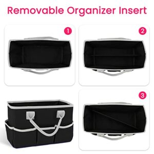 Godery Desktop Tote and Stock Organize, Teacher Helper Tote Bag Organization for Arts, Books, Stationery, etc, and Office Desk Organize, Make-up Storage Tote with Handles for Travel (BLACK-2)