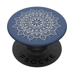 white henna mandala floral lace on navy blue phone popper popsockets swappable popgrip