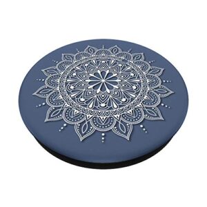 White Henna Mandala Floral Lace On Navy Blue Phone Popper PopSockets Swappable PopGrip