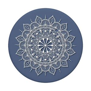 White Henna Mandala Floral Lace On Navy Blue Phone Popper PopSockets Swappable PopGrip