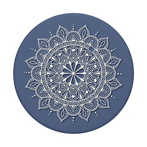 White Henna Mandala Floral Lace On Navy Blue Phone Popper PopSockets Swappable PopGrip