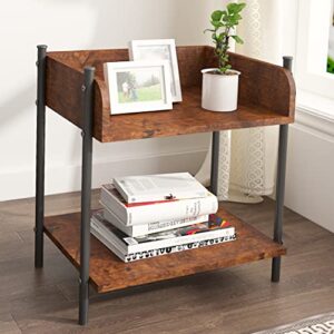 samtra nightstand, end table with open wood shelf, bedside tables with steel frame, side table for bedroom, living room, easy assembly, black and rustic brown