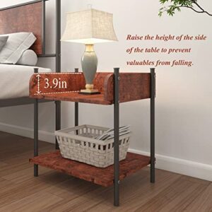 SAMTRA Nightstand, End Table with Open Wood Shelf, Bedside Tables with Steel Frame, Side Table for Bedroom, Living Room, Easy Assembly, Black and Rustic Brown