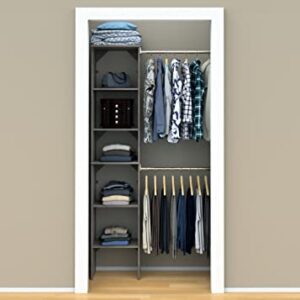 ClosetMaid SuiteSymphony Wood Closet Organizer Starter Kit with Tower and 3 Hang Rods, Shelves, Adjustable, Fits Spaces 4 – 9 ft. Wide, Graphite Grey