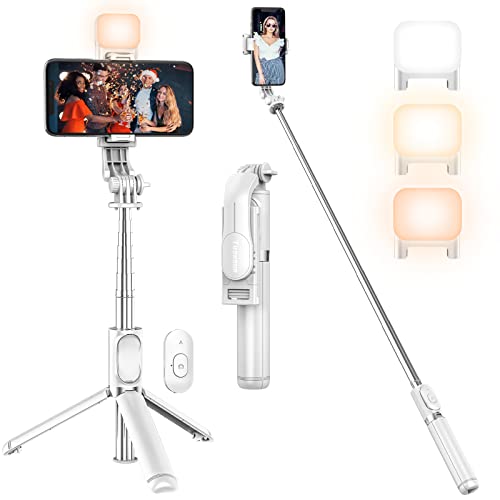 Selfie Stick with Fill Light, Tupwoon Extendable [42 Inch] Selfie Stick with Detachable Remote, Portable Phone Tripod Stand, Compatible with iPhone 14/13/12/11, Samsung Google Smartphones