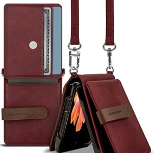 GOOSPERY Wallet Case Compatible with Galaxy Z Flip, Detachable Card Holder 2 Card Pocket Storage Premium PU Leather Adjustable Cross-Body Strap Attached Earbud Cord Organizer (Burgundy) ZFLP-DAR-BD
