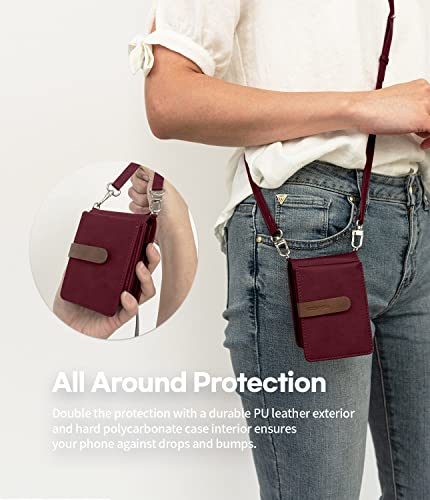 GOOSPERY Wallet Case Compatible with Galaxy Z Flip, Detachable Card Holder 2 Card Pocket Storage Premium PU Leather Adjustable Cross-Body Strap Attached Earbud Cord Organizer (Burgundy) ZFLP-DAR-BD