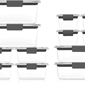 Rubbermaid Brilliance Storage Plastic Lids, Leak Proof Food Container, Clear, 24-Piece & Leak-Proof Brilliance Food Storage Set | 9.6 Cup Plastic Containers, 2-Pack, Clear