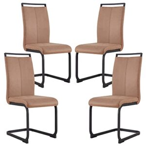 baopin modern dining chairs set of 4, brown side dining room chairs, armless kitchen chairs with faux leather padded seat high back and sturdy chrome legs, chairs for dining room,kitchen,living room