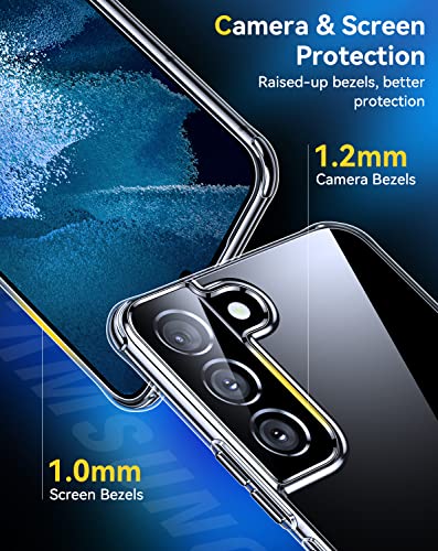 Humixx Samsung Galaxy S22 Crystal Clear Case, [20X Anti-Yellowing][Military Grade Shockproof] Soft Slim Fit Transparent Protective TPU Silicone Bumper Airbag Case Cover for Samsung S22 5G,Clear