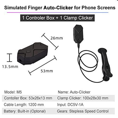 Maki Auto Screen Clicker M5, Automatic Phone Screen Tapper, Clipon Clicker Stepless 53x26x13.5mm