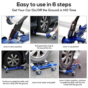 WEIZE Car Wheel Dolly, Heavy Duty Self Loading Dolly with Ratcheting Foot Pedal, 1300lbs Capacity, Set of 4