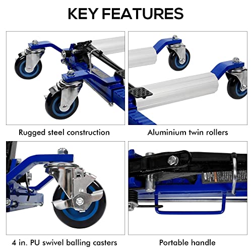 WEIZE Car Wheel Dolly, Heavy Duty Self Loading Dolly with Ratcheting Foot Pedal, 1300lbs Capacity, Set of 4