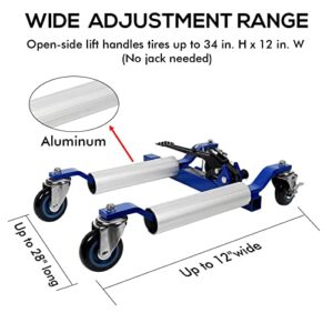 WEIZE Car Wheel Dolly, Heavy Duty Self Loading Dolly with Ratcheting Foot Pedal, 1300lbs Capacity, Set of 4
