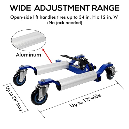 WEIZE Car Wheel Dolly, Heavy Duty Self Loading Dolly with Ratcheting Foot Pedal, 1300lbs Capacity, Set of 4