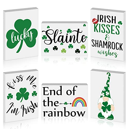 6 Pieces St. Patrick's Day Tiered Tray Decor Irish Wooden Signs Shamrock Tabletop Decor Lucky Gnome Rustic Sign St. Patrick's Day Decorations for Desk Home Wall Irish Decor 3.5 x 2.5 x 0.47 Inches