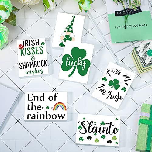 6 Pieces St. Patrick's Day Tiered Tray Decor Irish Wooden Signs Shamrock Tabletop Decor Lucky Gnome Rustic Sign St. Patrick's Day Decorations for Desk Home Wall Irish Decor 3.5 x 2.5 x 0.47 Inches