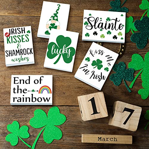 6 Pieces St. Patrick's Day Tiered Tray Decor Irish Wooden Signs Shamrock Tabletop Decor Lucky Gnome Rustic Sign St. Patrick's Day Decorations for Desk Home Wall Irish Decor 3.5 x 2.5 x 0.47 Inches