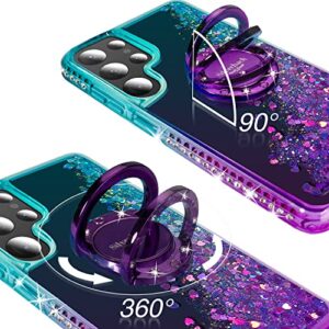 Silverback for Samsung Galaxy S22 Ultra Case, Moving Liquid Holographic Sparkle Glitter Case with Kickstand, Girls Women Bling Diamond Ring Slim Protective Case for Galaxy S22 Ultra 5G, Purple