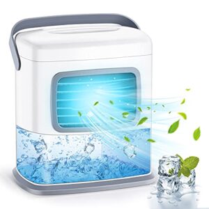 portable 3 in 1 air cooling cooler - personal mini air conditioner fan w/12 h timer, 500ml water tank, 2 speeds, adjustable wind direction, low noise, ideal for office home room desk bedroom dorm