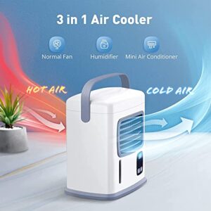 Portable 3 in 1 Air Cooling Cooler - Personal Mini Air Conditioner Fan w/12 H Timer, 500ML Water Tank, 2 Speeds, Adjustable Wind Direction, Low Noise, Ideal for Office Home Room Desk Bedroom Dorm