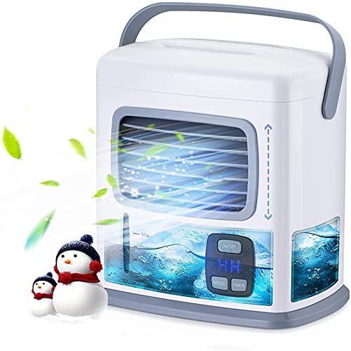 Mini 3 in 1 Evaporative Air Cooling Cooler - Personal Portable Air Conditioner Fan W/12H Timer, Adjustable Wind Direction w/2 Speeds, 500ML Water Tank, Quiet for Desktop Office Small Room Dorm