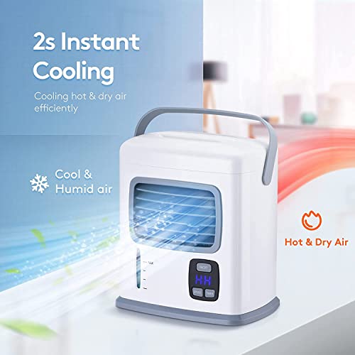 Mini 3 in 1 Evaporative Air Cooling Cooler - Personal Portable Air Conditioner Fan W/12H Timer, Adjustable Wind Direction w/2 Speeds, 500ML Water Tank, Quiet for Desktop Office Small Room Dorm