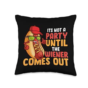 funny hotdog buns hot dog funny hotdog hot dogs its not a party until the wiener comes throw pillow, 16x16, multicolor